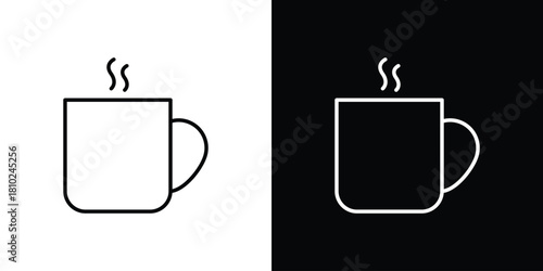 Coffee mug icons pack. Set of black and white liner stroke symbols