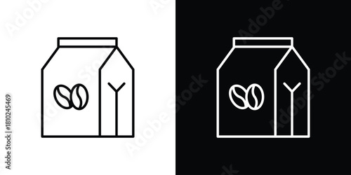 Coffee paper bag icons pack. Set of black and white liner stroke symbols