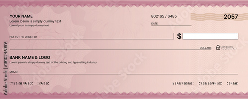 Blank bank check, checkbook cheque template or money payment paper voucher, vector mockup. Business or personal account cash pay cheque certificate or paycheck coupon from checkbook