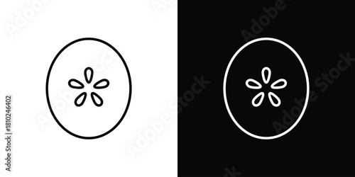 Cucumber slice icons pack. Set of black and white liner stroke symbols