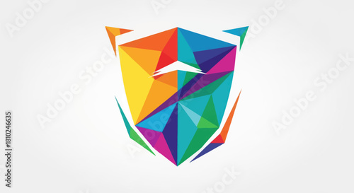 Abstract geometric design with colorful low poly shapes on white background