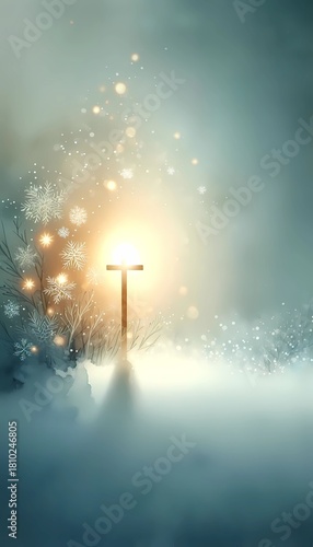 Christian cross winter snow christmas light background