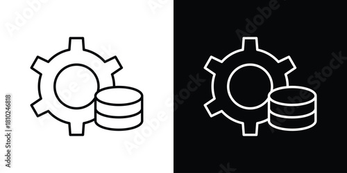 Data management icons pack. Set of black and white liner stroke symbols