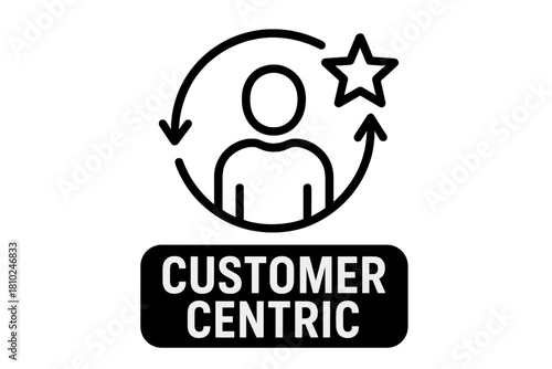 Customer centric business model icon with user profile and star rating feedback loop