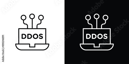 Ddos icons pack. Set of black and white liner stroke symbols