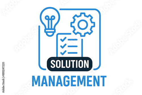 Solution management concept showing idea generation, process optimization, and successful task completion