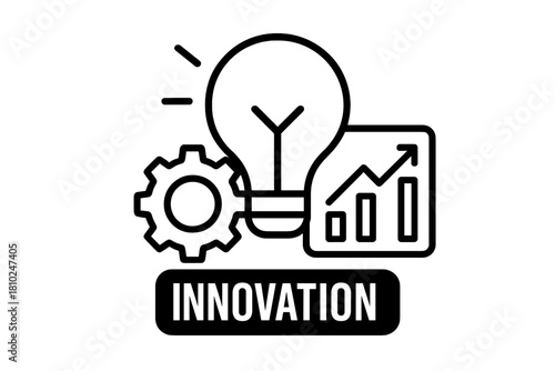 Business innovation concept showing idea generation, mechanical process, and measurable growth