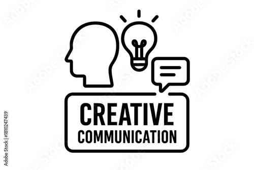 Monochrome graphic representing idea generation and effective communication