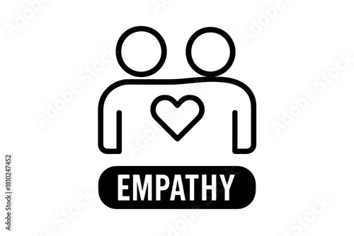 Two stylized figures embracing with a heart symbol representing empathy and mutual support