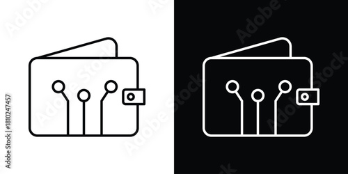 Digital wallet icons pack. Set of black and white liner stroke symbols