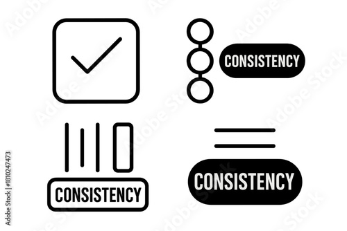 Four line icons representing consistency quality standards and reliable business performance