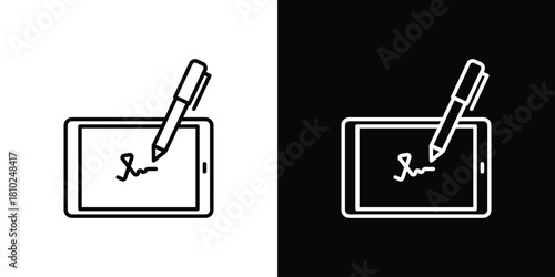 Electronic signature icons pack. Set of black and white liner stroke symbols