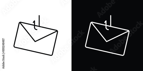 Email phishing icons pack. Set of black and white liner stroke symbols