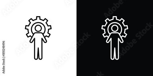 Employee skills icons pack. Set of black and white liner stroke symbols