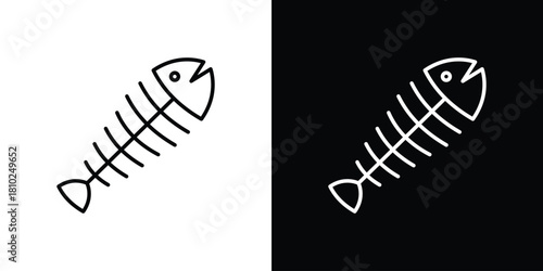 Fishbone icons pack. Set of black and white liner stroke symbols