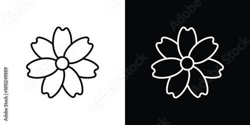 Flower icons pack. Set of black and white liner stroke symbols