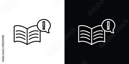 guide book icons pack. Set of black and white liner stroke symbols