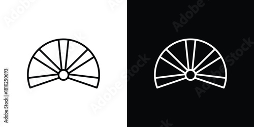 Hand fan icons pack. Set of black and white liner stroke symbols