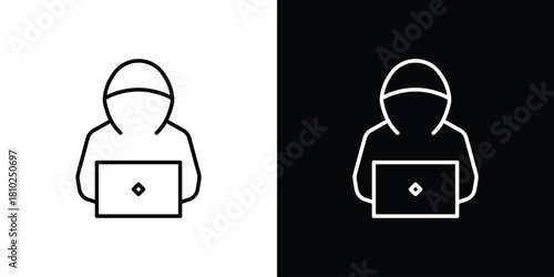 Hacker icons pack. Set of black and white liner stroke symbols