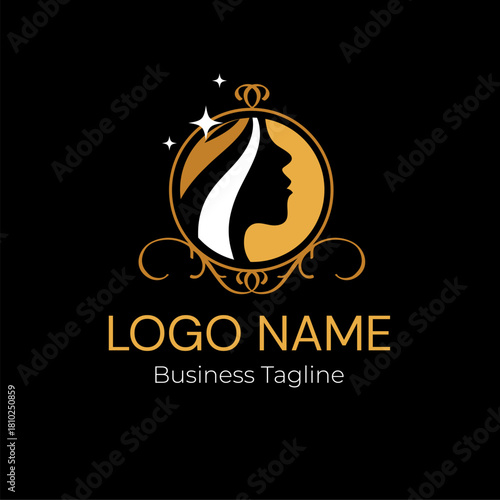 Logo Gold Beauty Hair Salon Vector Design Template
