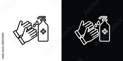 Hand wash icons pack. Set of black and white liner stroke symbols