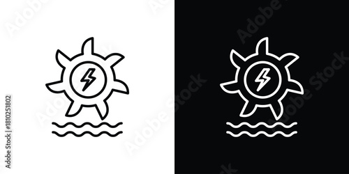 Hydro power icons pack. Set of black and white liner stroke symbols