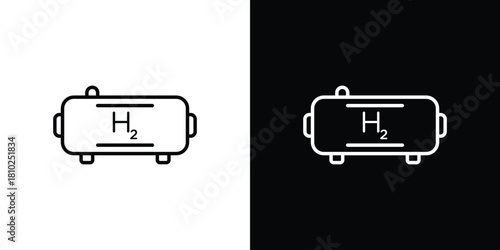 Hydrogen gas tank icons pack. Set of black and white liner stroke symbols