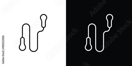 Jump rope icons pack. Set of black and white liner stroke symbols