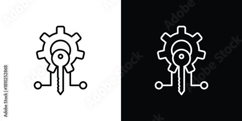 Key factor icons pack. Set of black and white liner stroke symbols