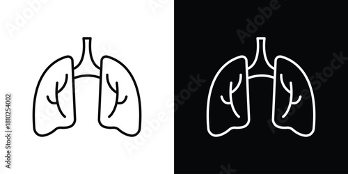 Lung icons pack. Set of black and white liner stroke symbols