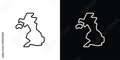 Map of England icons pack. Set of black and white liner stroke symbols