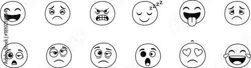 Cartoon faces with different expressions in black and white