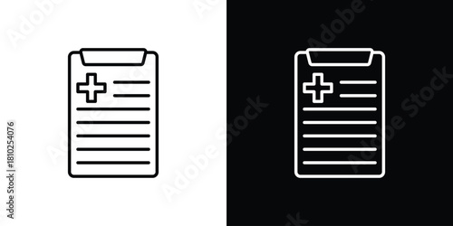 Medical history icons pack. Set of black and white liner stroke symbols