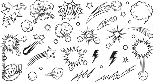 Hand drawn comic book elements and effects collection