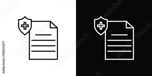 Medical record icons pack. Set of black and white liner stroke symbols