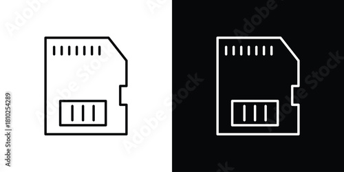 Memory card icons pack. Set of black and white liner stroke symbols