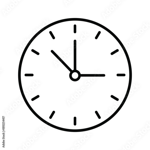 Simple line art illustration of a classic analog clock face showing the time