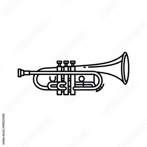 Black and white line drawing of a trumpet musical instrument