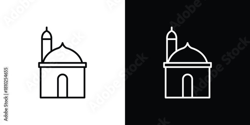 Mosque icons pack. Set of black and white liner stroke symbols