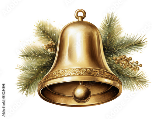 Golden jingle bell isolated PNG, festive holiday ornament