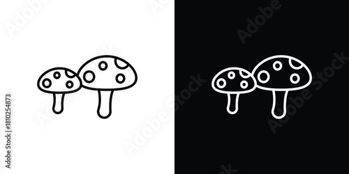 Mushrooms icons pack. Set of black and white liner stroke symbols