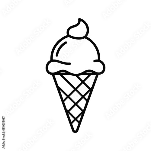 Simple outline drawing of a classic ice cream cone with a swirl of soft serve