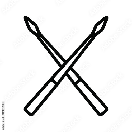 Simple line art illustration of two crossed drumsticks on a white background