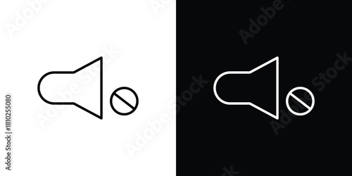 Mute sound icons pack. Set of black and white liner stroke symbols