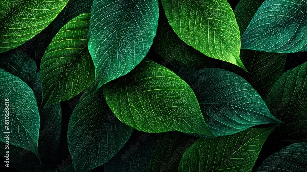 Obraz premium Multiple leaves of various shades of green cover the surface creating a rich and vibrant texture.