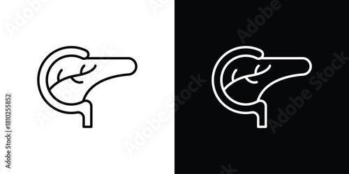 pancreas icons pack. Set of black and white liner stroke symbols