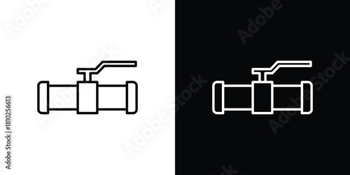 Pipe valve icons pack. Set of black and white liner stroke symbols