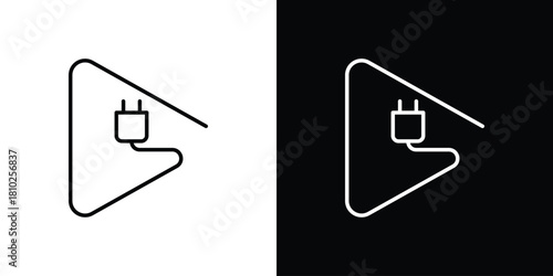 Plug and play icons pack. Set of black and white liner stroke symbols