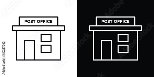 Post office icons pack. Set of black and white liner stroke symbols