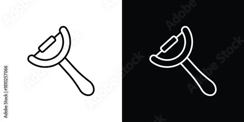 Potato peeler icons pack. Set of black and white liner stroke symbols
